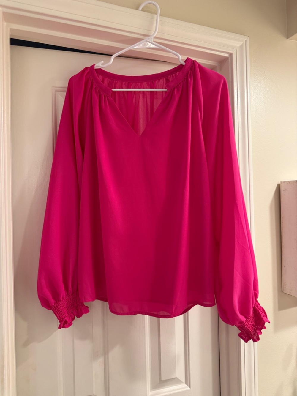 Women's Fuchsia Long-Sleeve V-Neck Blouse